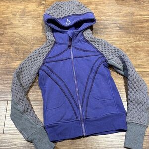Ivivva by Lululemon grey knit and purple hooded full zip sweater
